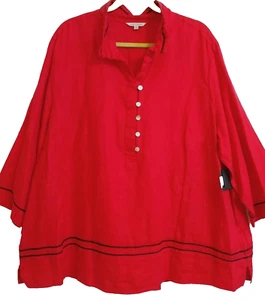 John Mark A Line Pockets Wire Collar Long Tunic Pleat Linen Top Plus 1X NWT - Picture 1 of 12