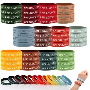 48 Pcs Silicone Inspirational Wristbands Rubber Motivational Quote Bracelets - Picture 1 of 7