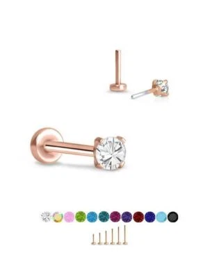 Anillo de nariz Labret sin rosca Monroe pasador de empuje oro rosa acero 2 mm punta circonita cúbica Foto 1 de 2