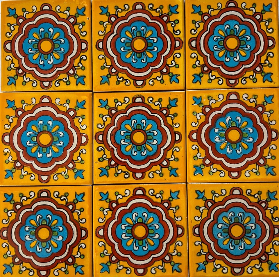 10 Azulejos Talavera Auténticos - Azulejos de Cerámica Mexicana 4x4 Pulgadas Hechos a Mano Foto 1 de 1