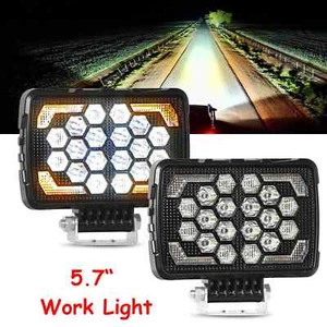Pair 5.7" Square LED Work Light Spot Pods Fog Driving Offroad Lamp w/Amber Flash - Picture 1 of 8