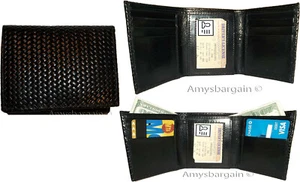 Lote de 3 Cartera Estilo Italiano Tejida Estampada Cuero Hombre Negra Triple Identificación Nueva - Imagen 1 de 12