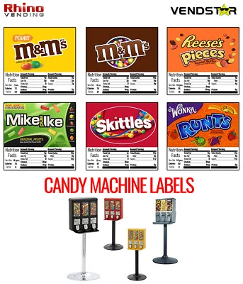 (6) CANDY VENDING MACHINE STICKERS LABELS - NUTRITION INFO - M&Ms - Skittles  - Image 1 of 4