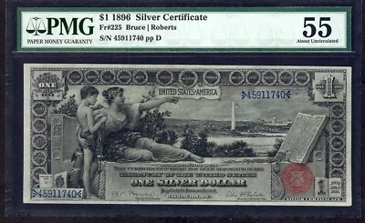 🇺🇸 1896 $1 SC EDUCATIONAL ♚♚BRUCE&ROBERTS♚♚ PMG ABOUT UNC 55 GREAT EMBOSSING!! - Image 1 of 2
