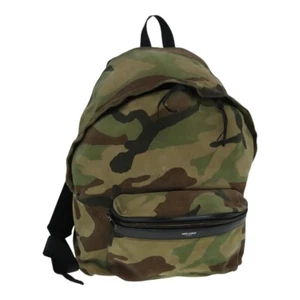 SAINT LAURENT Camouflage Backpack Suede Canvas Green Black Auth bs18044 - Picture 1 of 24