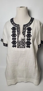 Talbots Petites Damen weiß Leinen schwarz Perlen Top Größe Large - Bild 1 von 7