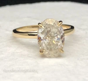 Laborgefertigter Ehering 3 kt ovaler Diamant versteckter Heiligenschein 14 K Gelbgold-Finish - Bild 1 von 10