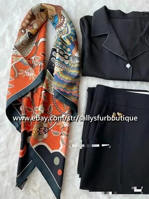 Sallys Heavy Twill Silk 18 Momme Double Face Scarf Aztec Print Square Shawl 35" - Image 1 of 4