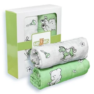 Green & White Organic Premium Muslin Baby Swaddle & Receiving Blankets - Picture 1 of 10