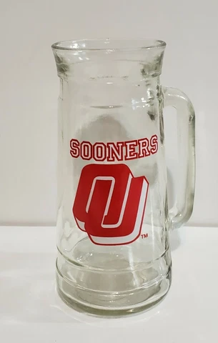 Vintage Oklahoma Sooners Glass Cup Clear 7" Tall Cover