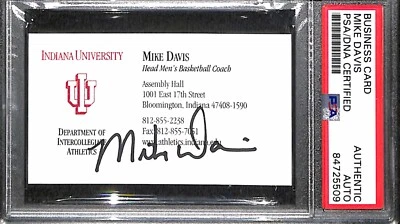 Mike Davis "Indiana Hoosiers 2002 Final 4" Signed Autographed Business Card PSA - Image 1 of 3