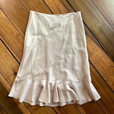 Falda midi tostada 100 % lino para mujer 16 costura francesa volantes boho minimalista cabaña Foto 1 de 4