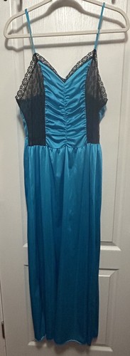 UNDERCOVER Camicia da notte vintage anni 80 sottocoperta donna L blu nero pizzo stravagante goth fata