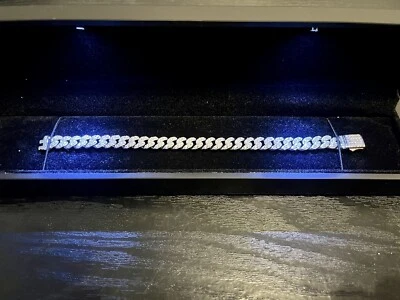 3.1ct Cuban White Gold Bracelet & Gift Box Lab-Created Diamond Test Pass Round - Image 1 of 4