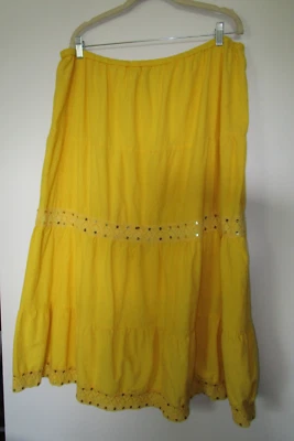 Faded Glory Yellow Boho Lined Midi Skirt Plus Size 2x 18 20 Lace  Sequins - Image 1 of 4