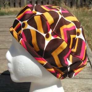 Brown/Yellow/Red Vintage Polyester Smaller Size Beret - Handmade by Michaela