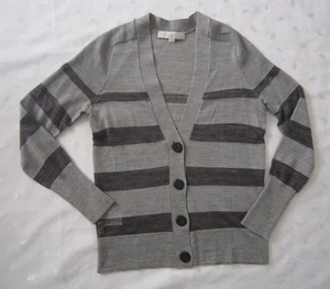 ANN TAYLOR LOFT Petite Wool Blend Gray Striped Light Sweater Cardigan ~ Size S P - Picture 1 of 8