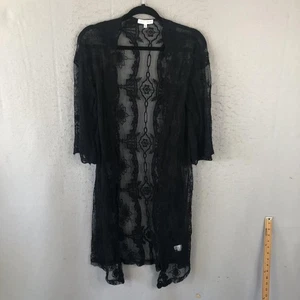 Woven Heart Kimono Womens Large Sheer Lace Floral Duster Whimsigoth Dark Fairy - Picture 1 of 18