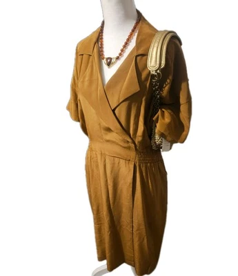 Vtg Linda Allard/ Ellen Tracy Women's Carmel colored 100% Silk  Dress Size 10 - Image 1 of 4