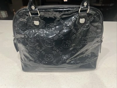 NewLoungefly Hello Kitty Bowler Bag Embossed Black Large Logo Sanrio Large Purse - Image 1 of 4