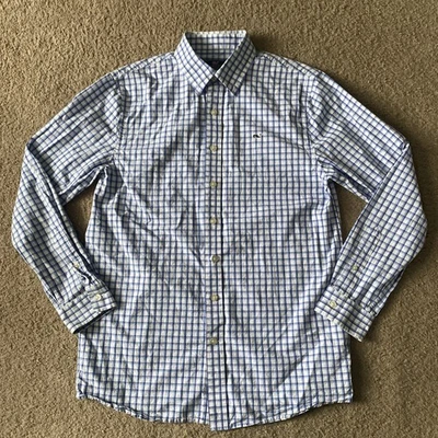 Boys Vineyard Vines Whale Shirt Size L (16) Button down blue and white plaid - Image 1 of 4