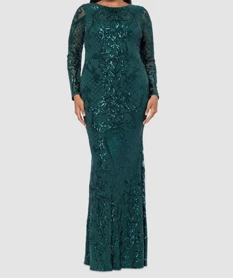 Vestido para mujer B&A by Betsy & Adam verde lentejuelas manga larga talla grande 18W Foto 1 de 2