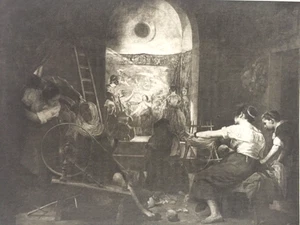 Velázquez Print c1901 – The Spinners Antique Sepia Art | Arachne Spanish Picture - Picture 1 of 5