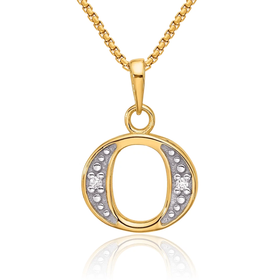 Collar con inicial de diamantes letra O de oro amarillo macizo de 14K Foto 1 de 1