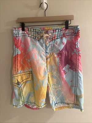 Pantalones Cortos de Tabla True Religion Para Hombres 33 Tie Dye Colorido Natación Surf Relleno Playa Foto 1 de 4