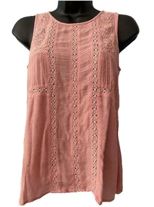 MONSOON 8 BNWT Pink Crinkle Embroidered/Crotchet Trim Cami Top - Picture 1 of 13