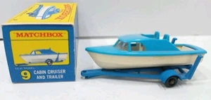 Vintage Matchbox Lesney No. 9 Cabin Cruiser And Trailer In Original Box - Picture 1 of 9