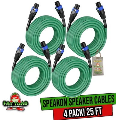 Cables de altavoz Speakon | 25 pies DJ Pro Audio Cables PA verdes Conector de bloqueo giratorio Foto 1 de 4