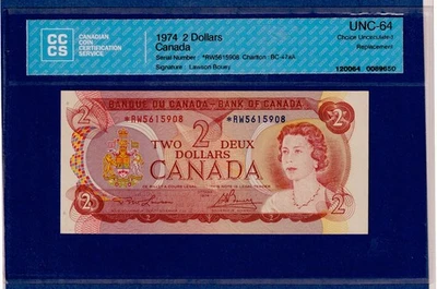 Canada $2 1974 BC-47aA QE II  CCCS Certified UNC 64 Replacement *RW5615908 - Image 1 of 4