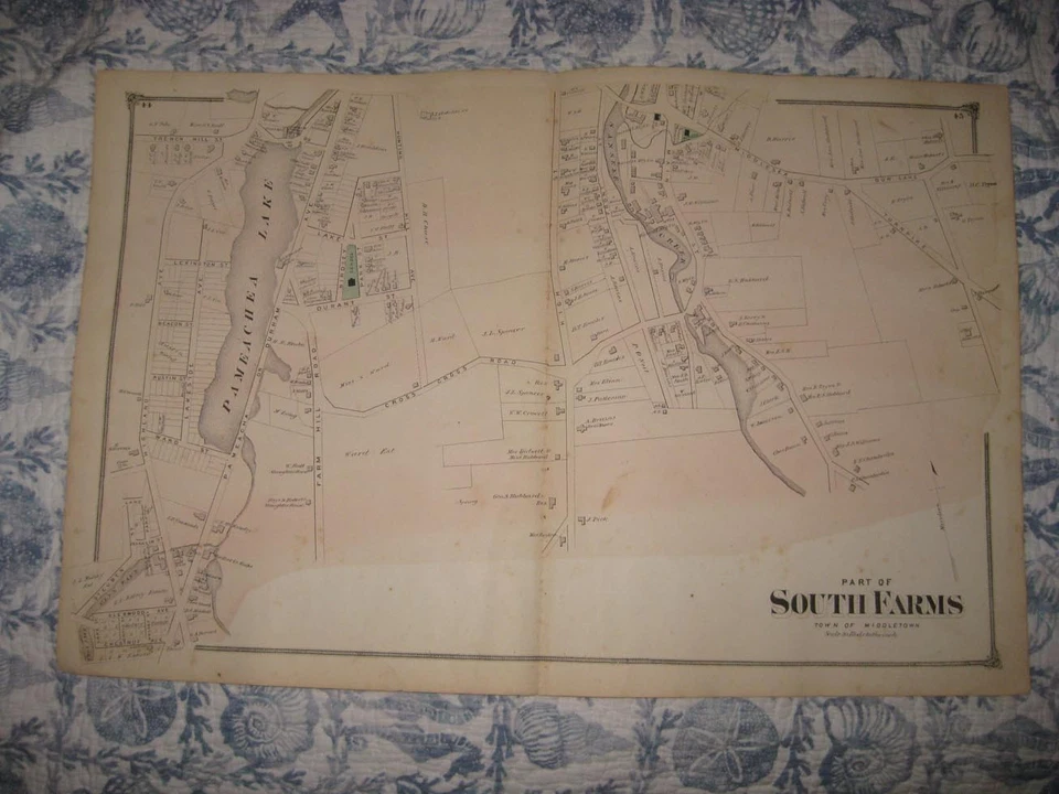 ANTIQUE 1874 MIDDLETOWN MIDDLESEX COUNTY CONNECTICUT HANDCOLR MAP PAMEACHEA LAKE - Image 1 of 1