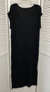 Gap Womens Dress Sz S Black Caftan T-shirt Midi NWT Short Sleeve Jersey V-Neck - Picture 1 of 10