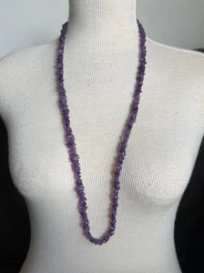 Lee Sands Genuine Amethyst Beaded Nugget Chip Necklace Purple Gemstone Vintage - Picture 1 of 6