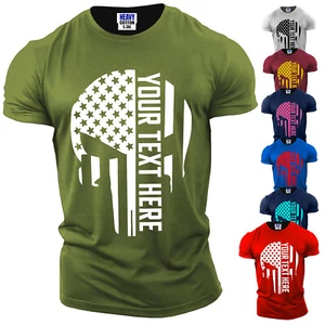 Personalized Distressed Men's T-Shirt Your Text Here Skul Funny Patriotic  USA - Picture 1 of 41