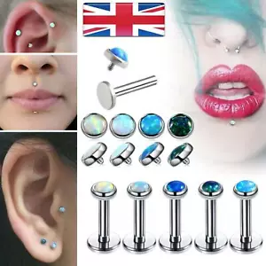 Face Piercing 6mm Stud 3mm Opal Gem Flat Disc Back Tragus Ring Nose Helix Labret - Picture 1 of 11