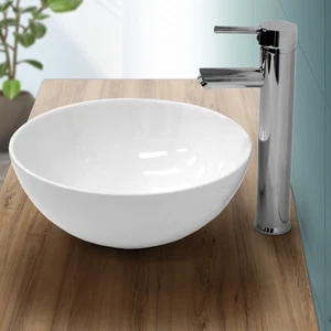 Lavabo cerámica redondo lavamanos baño pila aseo blanco encima mesada Ø 320 mm - Imagen 1 de 8