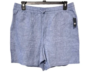 NEW Lands End Women's Shorts Size Large 100% Linen High Rise 7" Drawstring - Picture 1 of 3