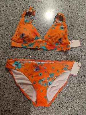 Junior's XL 2-Piece Bikini Set Swimwear Orange Floral NEW, SO brand-Never Worn - Изображение 1 из 4
