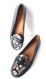 Enzo Angiolini Womens Sz 8M Eafridey Black Leather Driving Loafer Snakeskin - Picture 1 of 9