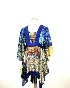 YASB You Are So Beautiful 100% Silk Kimono Half Sleeve Print Tunic Sz XL - Picture 1 of 8