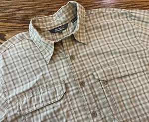 Royal Robbins Nylon Blend L Sleeve Shirt Vented Mens M Beige Checked Fish Hike - Picture 1 of 9