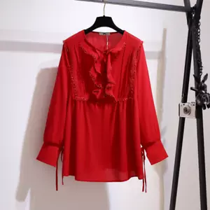 Mujeres Dama Chifón Camisa con Volantes Blusa Retro Encaje Cordón Volantes Prenda para el torso Suelta - Imagen 1 de 10