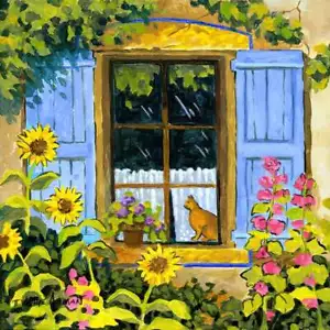 Piastrella accento e decorazione girasole gatto Robin Wethe Altman Backsplash Art RWA062AT - Foto 1 di 2