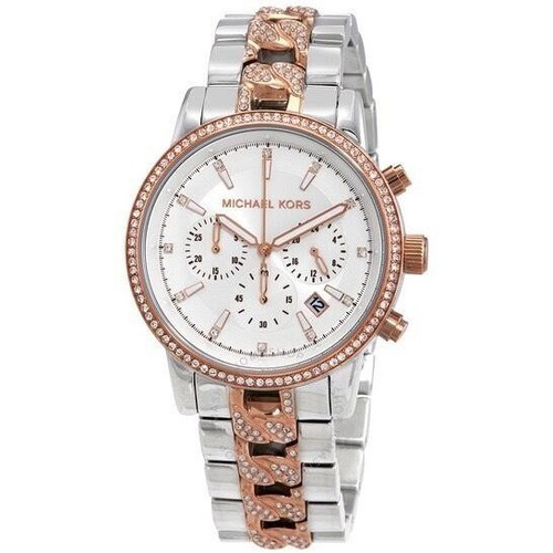 NUOVO Orologio Cronografo Michael Kors Ritz Due Toni Oro Rosa Argento Glitz MK6938