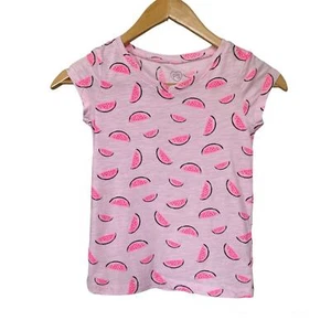 Girls 8 PS Aeropostale Pink V-neck Short Sleeve Watermelon Tee Shirt Top Summer - Picture 1 of 1