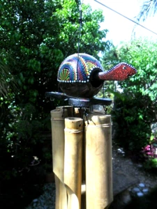 Bamboo & Coconut WindChime with Dot Painted Turtle  with 6 tubes - Picture 1 of 12