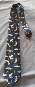 Steven Harris Hand Made Men's Necktie Tie Polyester TROUT FISH FLY FISHING 55" - Picture 1 of 5